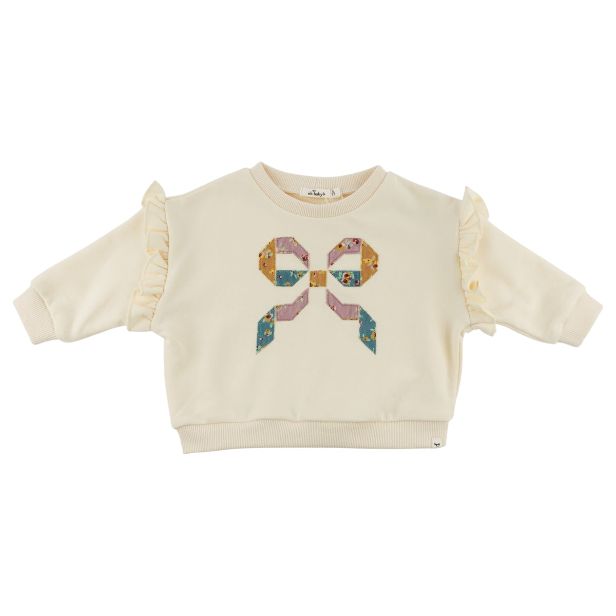oh baby! Millie Sweatshirt - Harvest Bloom Quilted Bow - Sugar Cookie - Flat Lay