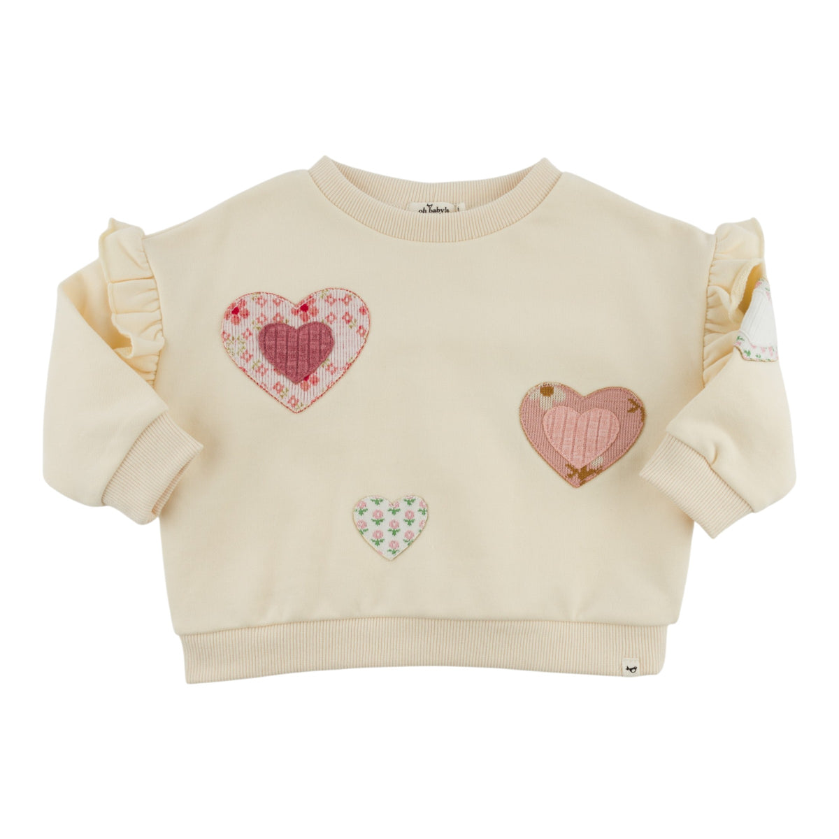 oh baby! Millie Sweatshirt - Multi Hearts Applique - Sugar Cookie