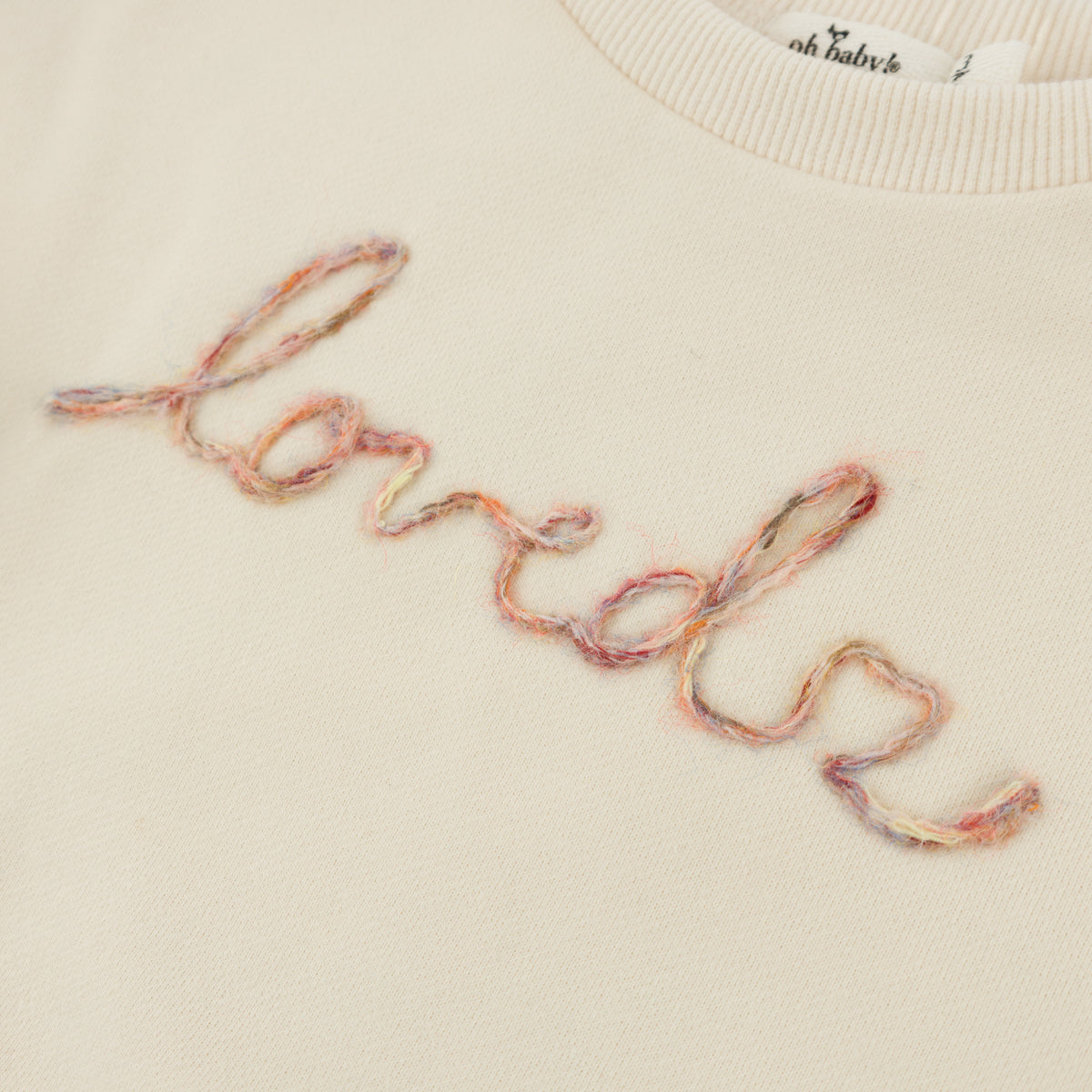 oh baby! Ruffle Slouch Sweatshirt - "loved with heart" Embroidered - Natural - oh baby!