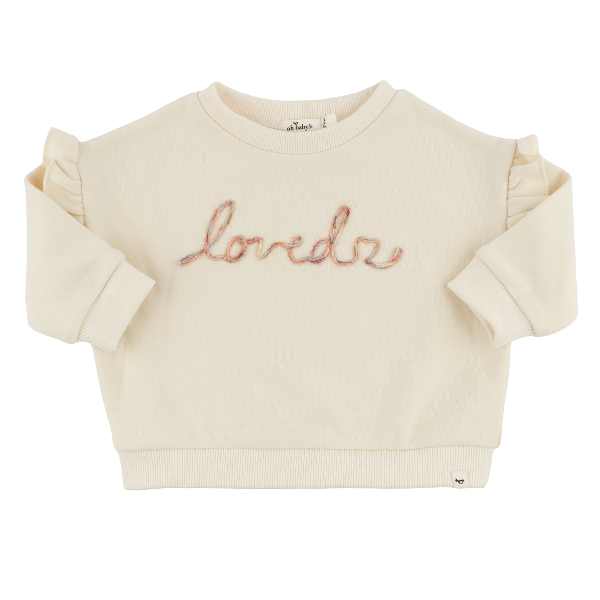 oh baby! Ruffle Slouch Sweatshirt - "loved with heart" Embroidered - Natural - oh baby!