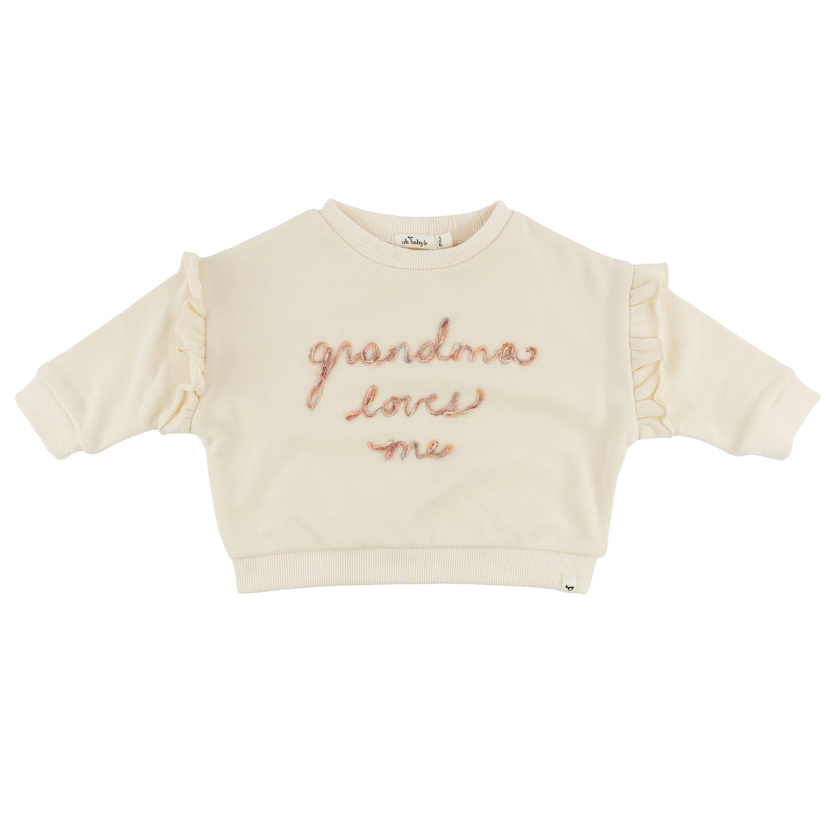 oh baby! Ruffle Slouch Sweatshirt - Grandma Loves Me - Natural - oh baby!