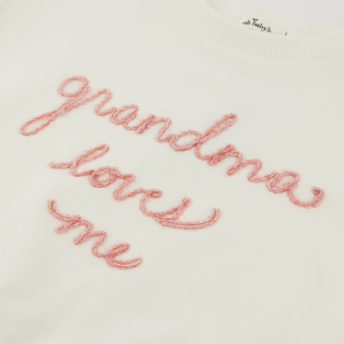 oh baby! Millie Ruffle Slouch Sweatshirt - Grandma Loves Me - Oyster - Close Up