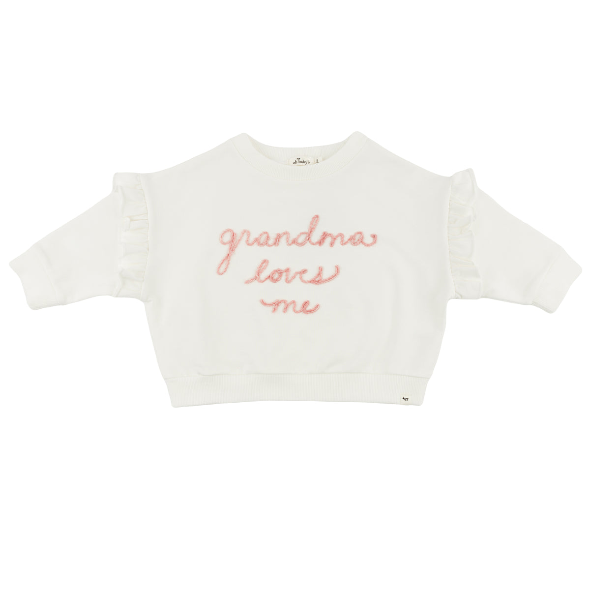 oh baby! Millie Ruffle Slouch Sweatshirt - Grandma Loves Me - Oyster -Alt View