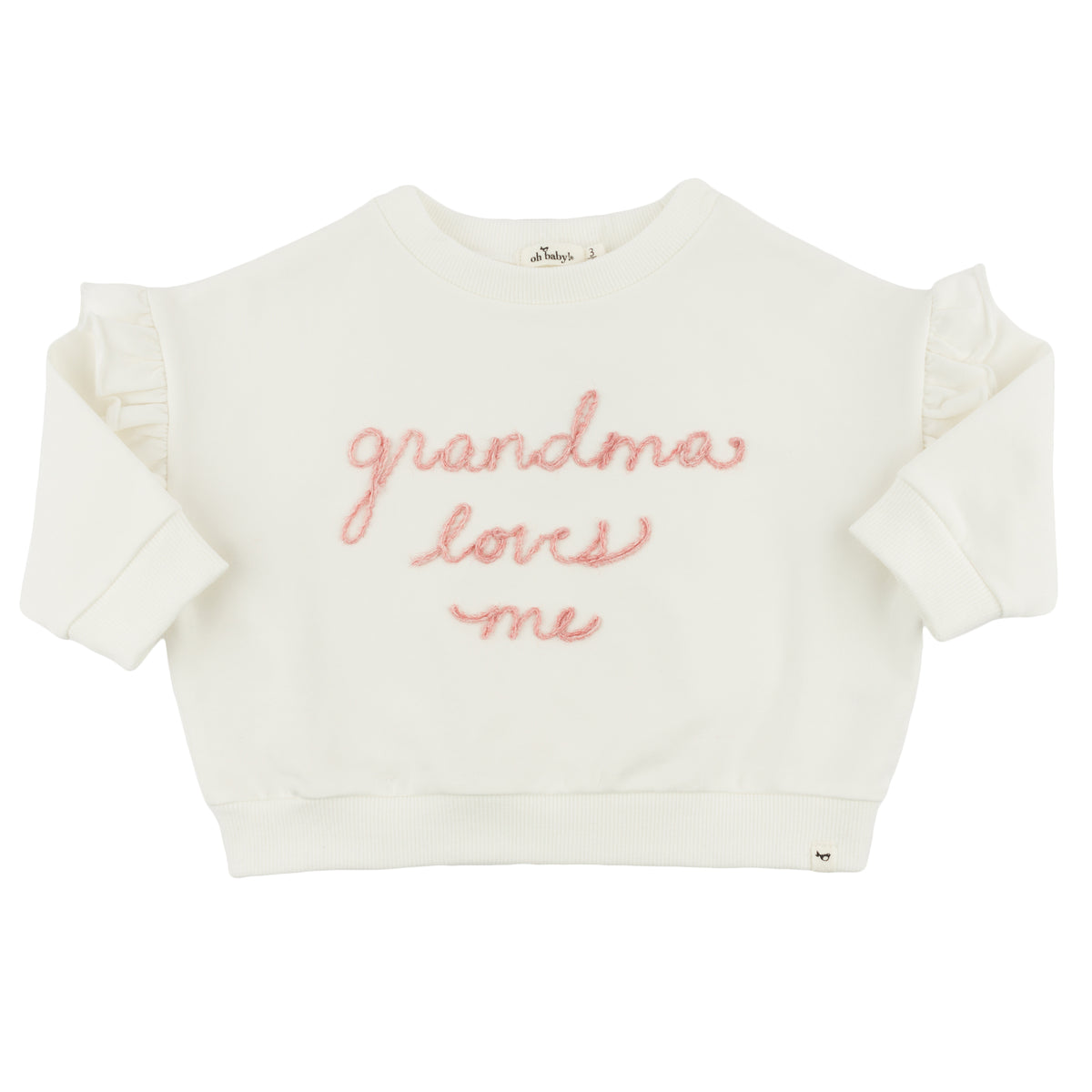 oh baby! Millie Ruffle Slouch Sweatshirt - Grandma Loves Me - Oyster