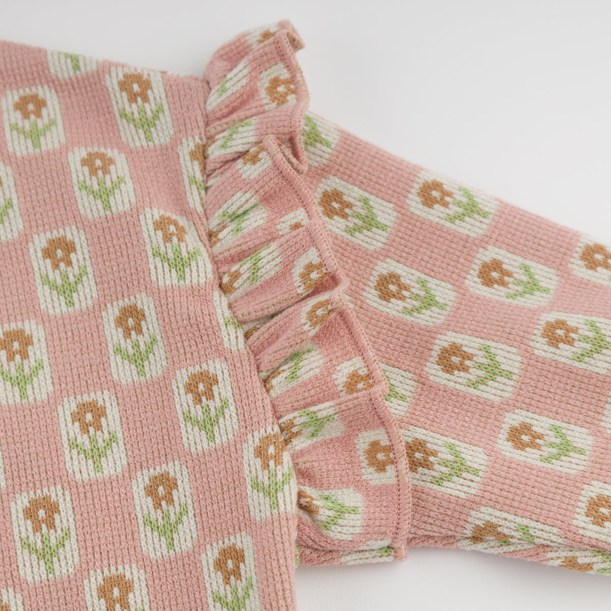 oh baby! Millie Slouch Double Knit Sweatshirt - Daisies - Blush - Ruffle Sleeve