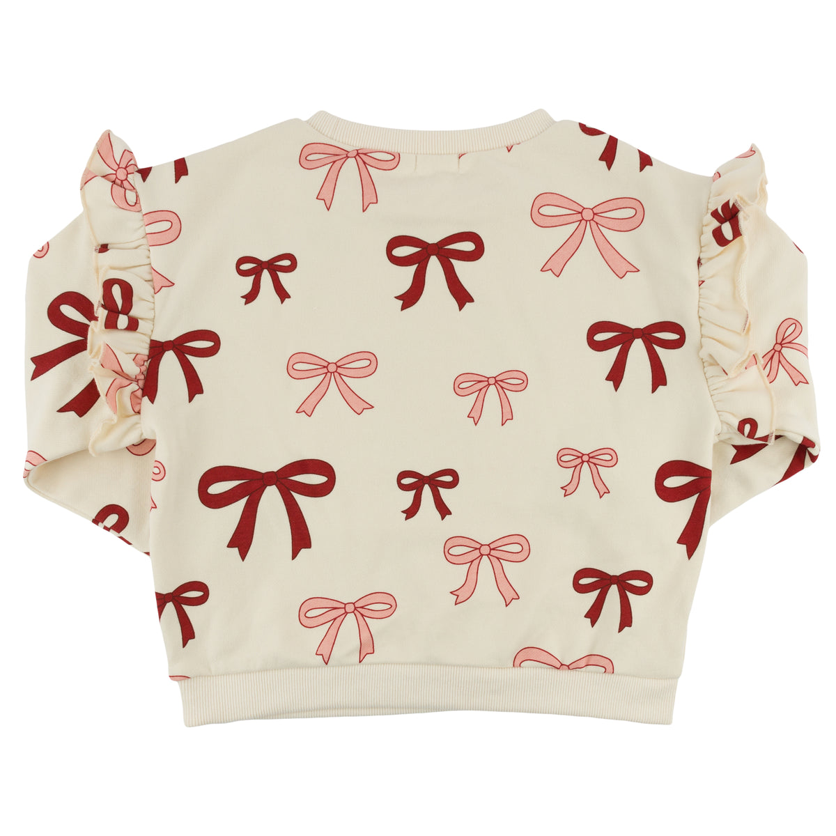 oh baby! Ruffle Slouch Sweatshirt - Pink Cherry Bows - Natural - Back