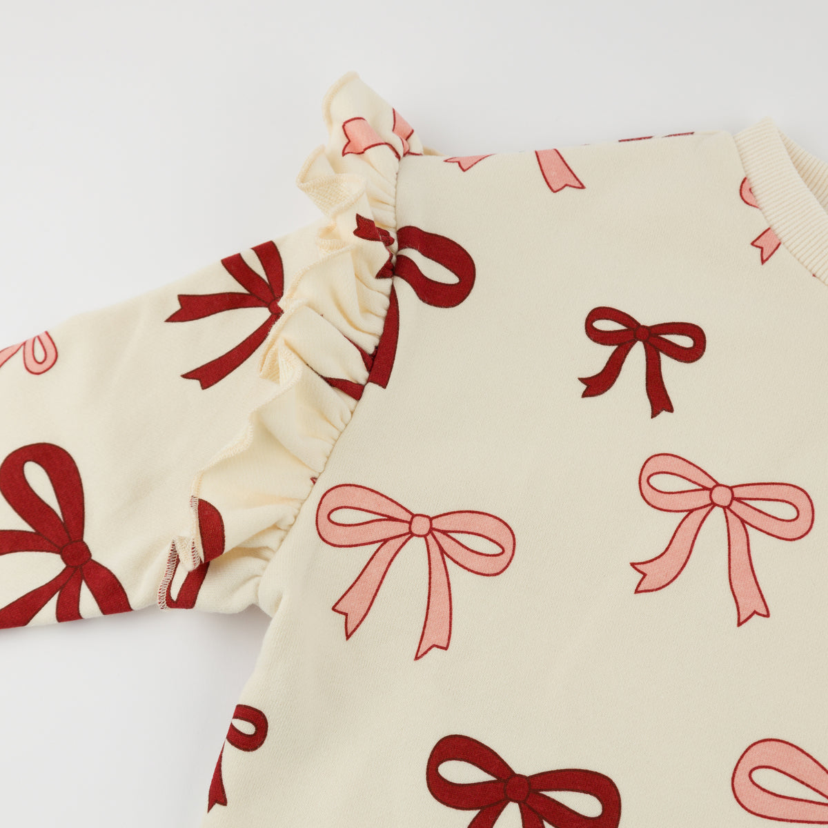 oh baby! Ruffle Slouch Sweatshirt - Pink Cherry Bows - Natural - Sleeve