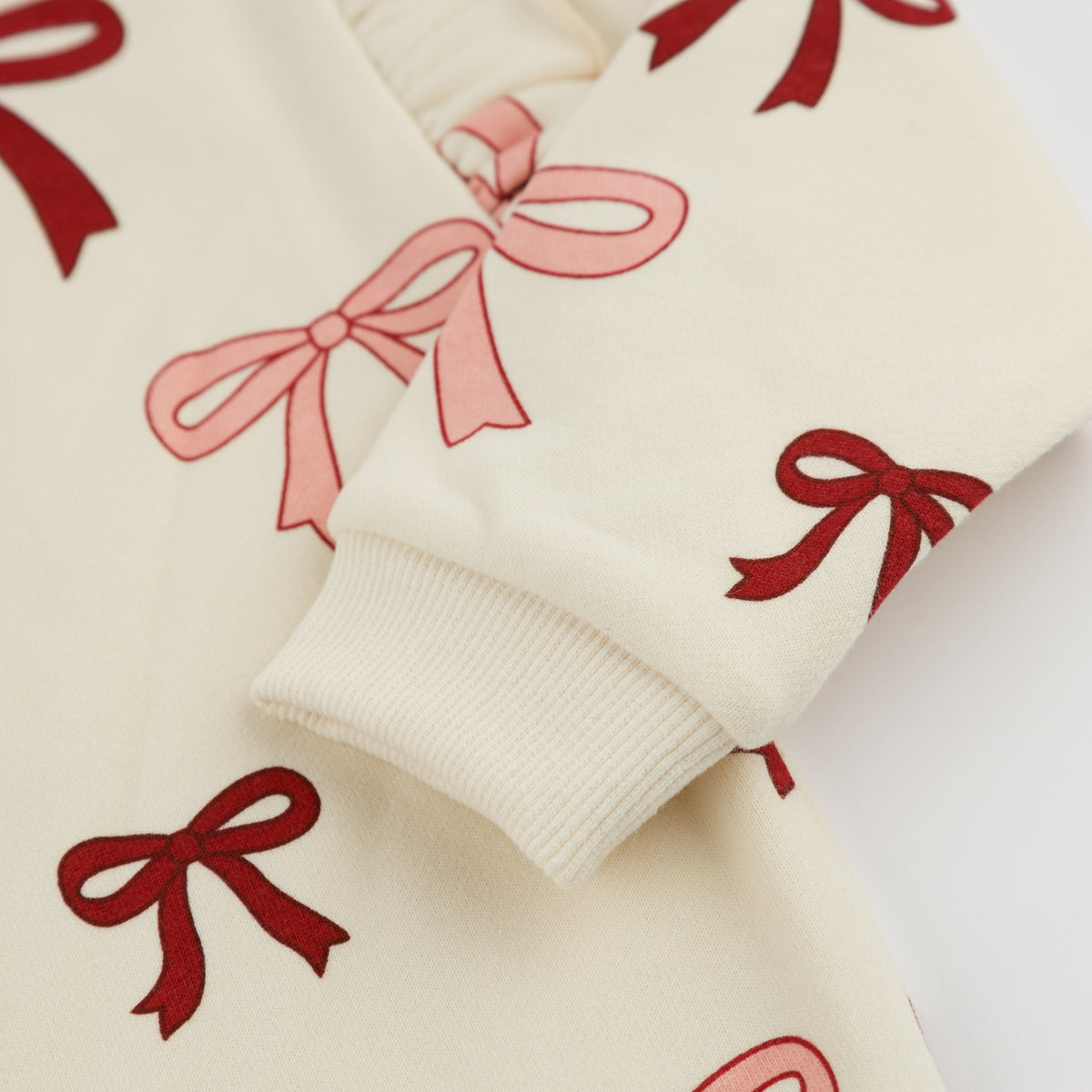 oh baby! Ruffle Slouch Sweatshirt - Pink Cherry Bows - Natural - Cuff