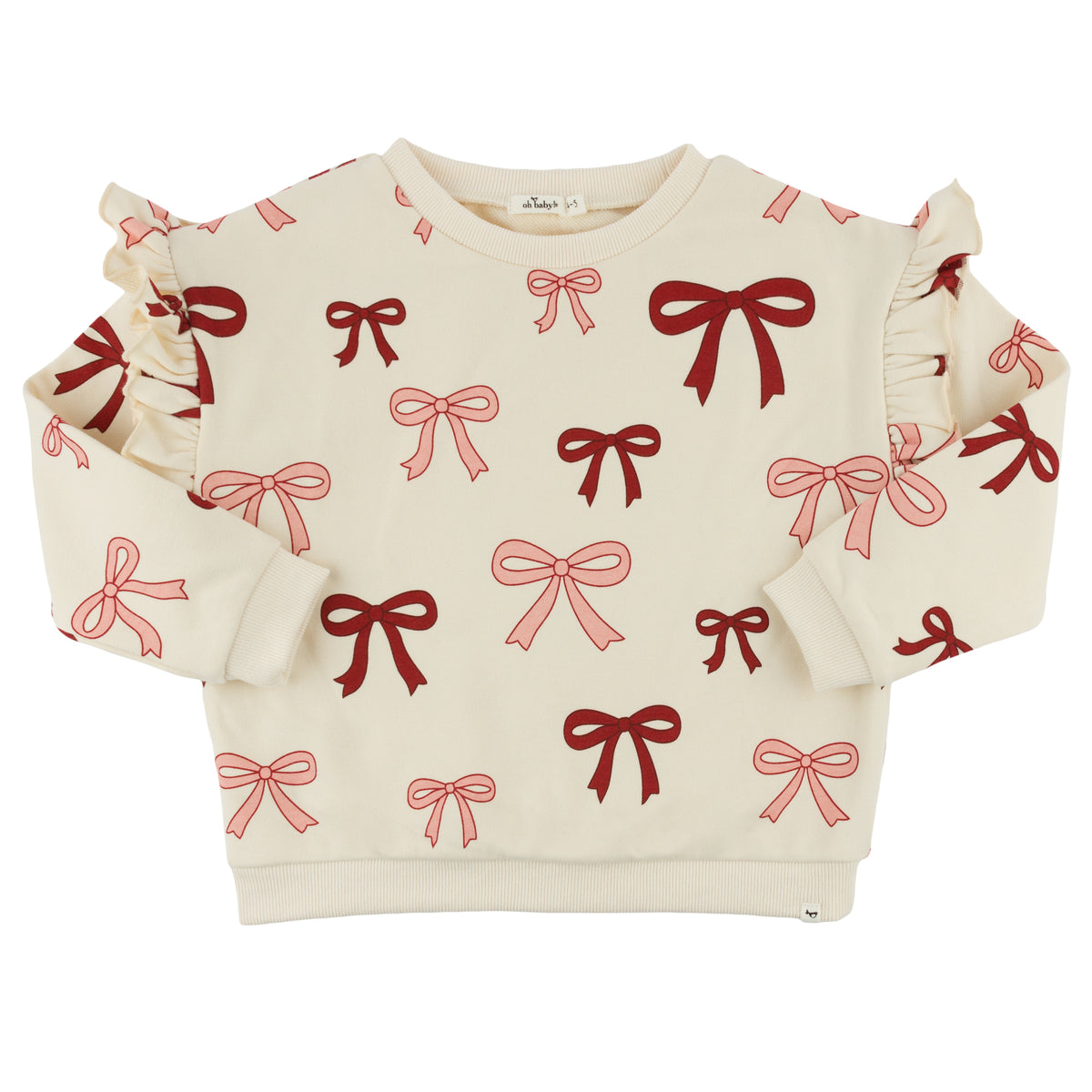 oh baby! Ruffle Slouch Sweatshirt - Pink Cherry Bows - Natural