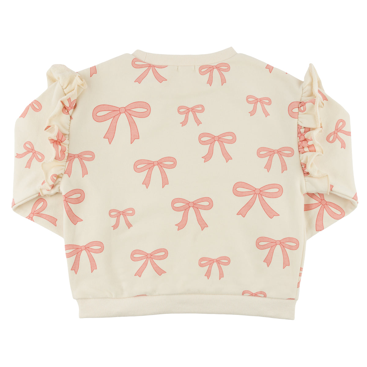 oh baby! Ruffle Slouch Sweatshirt - Pink Bows - Natural - Back