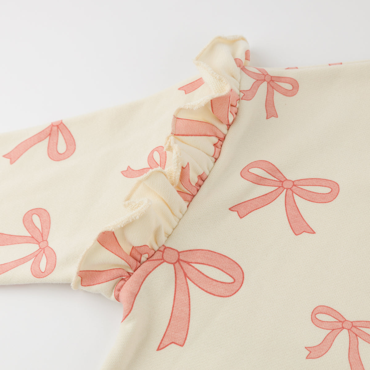oh baby! Ruffle Slouch Sweatshirt - Pink Bows - Natural - Sleeve