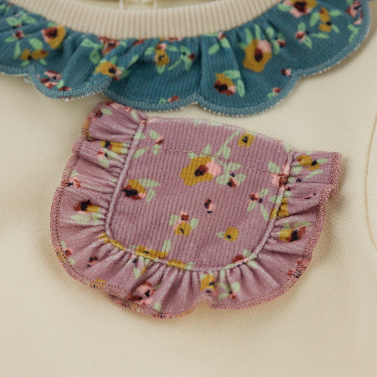 oh baby! Hannah Sweatshirt - Harvest Bloom Pocket Ruffle - Sugar Cookie - Front Pocket