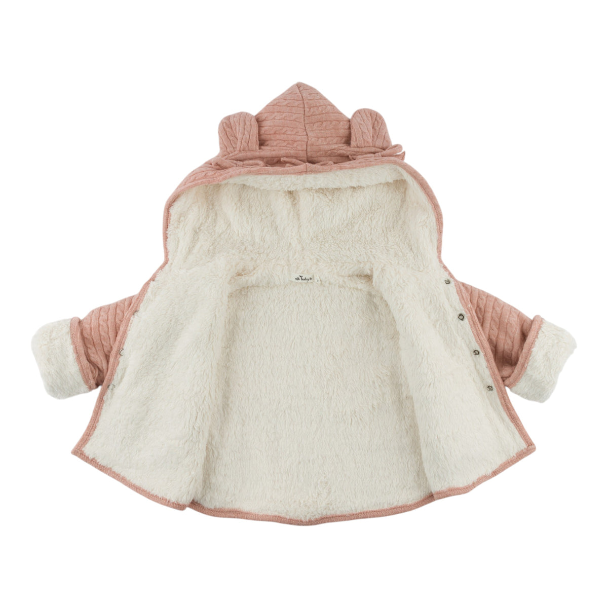 oh baby! Snowdrift Teddy Jacket - Cable Knit Bow - Pale Pink - Open