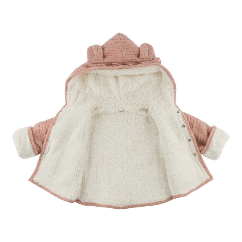 oh baby! Snowdrift Teddy Jacket - Cable Knit Bow - Pale Pink - Open