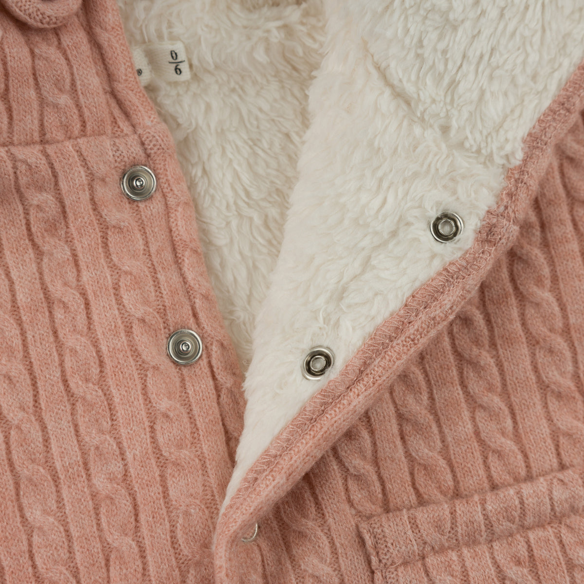 oh baby! Snowdrift Teddy Jacket - Cable Knit Bow - Pale Pink - Snaps