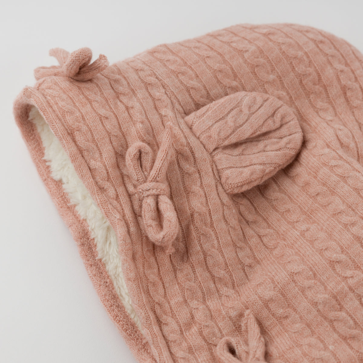 oh baby! Snowdrift Teddy Jacket - Cable Knit Bow - Pale Pink - Hood