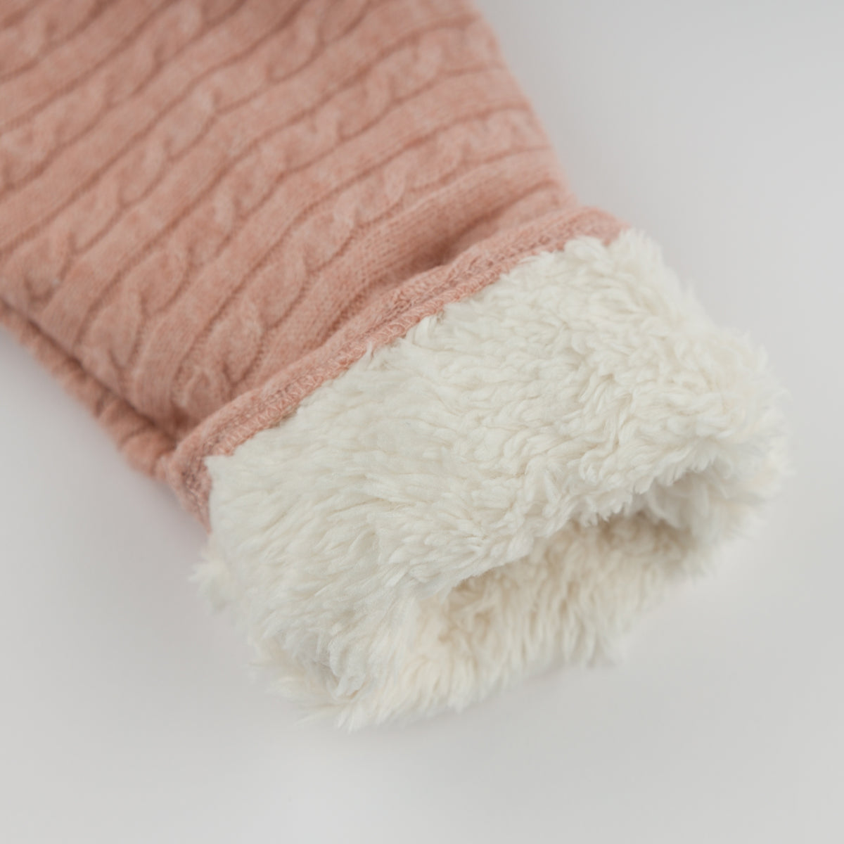 oh baby! Snowdrift Teddy Jacket - Cable Knit Bow - Pale Pink - Cuff Lining