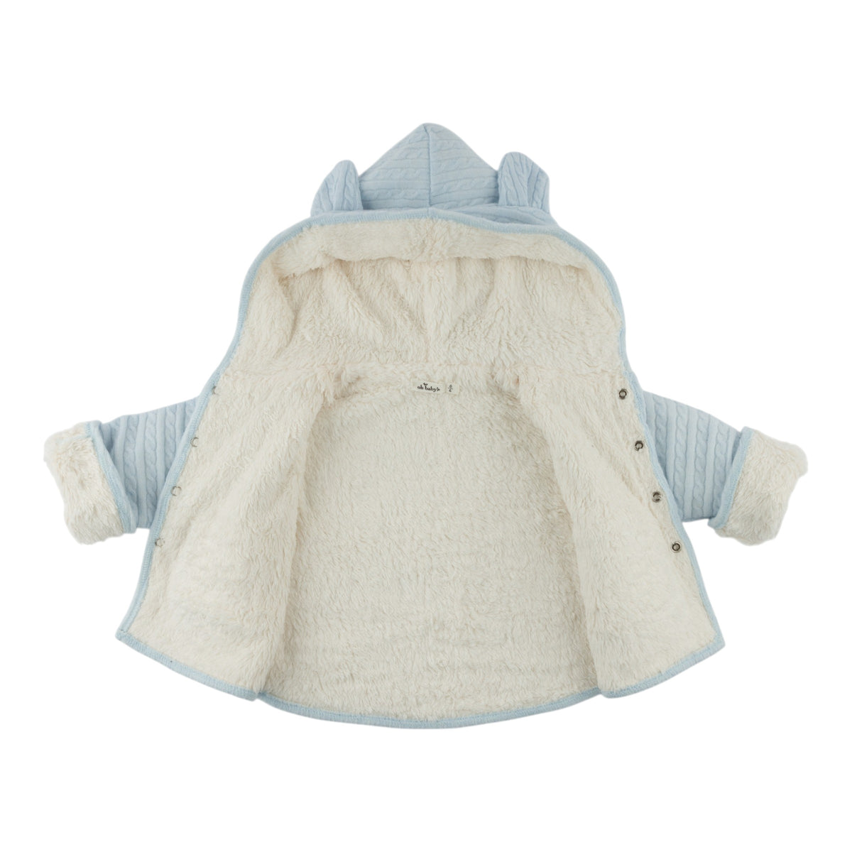 oh baby! Snowdrift Teddy Jacket - Cable Knit - Sky Blue - Open