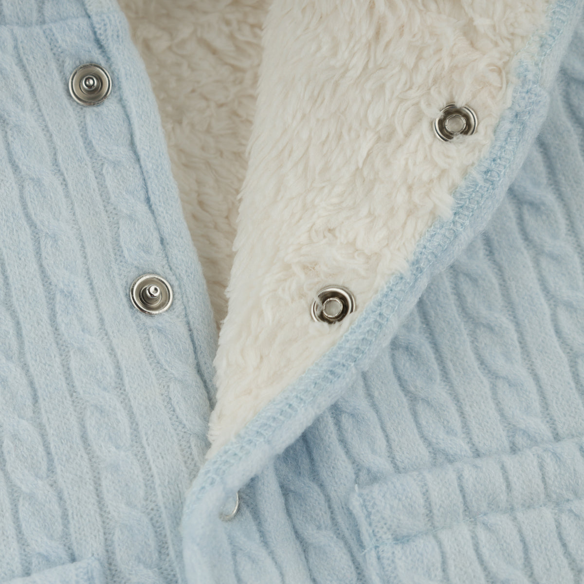 oh baby! Snowdrift Teddy Jacket - Cable Knit - Sky Blue - Snaps