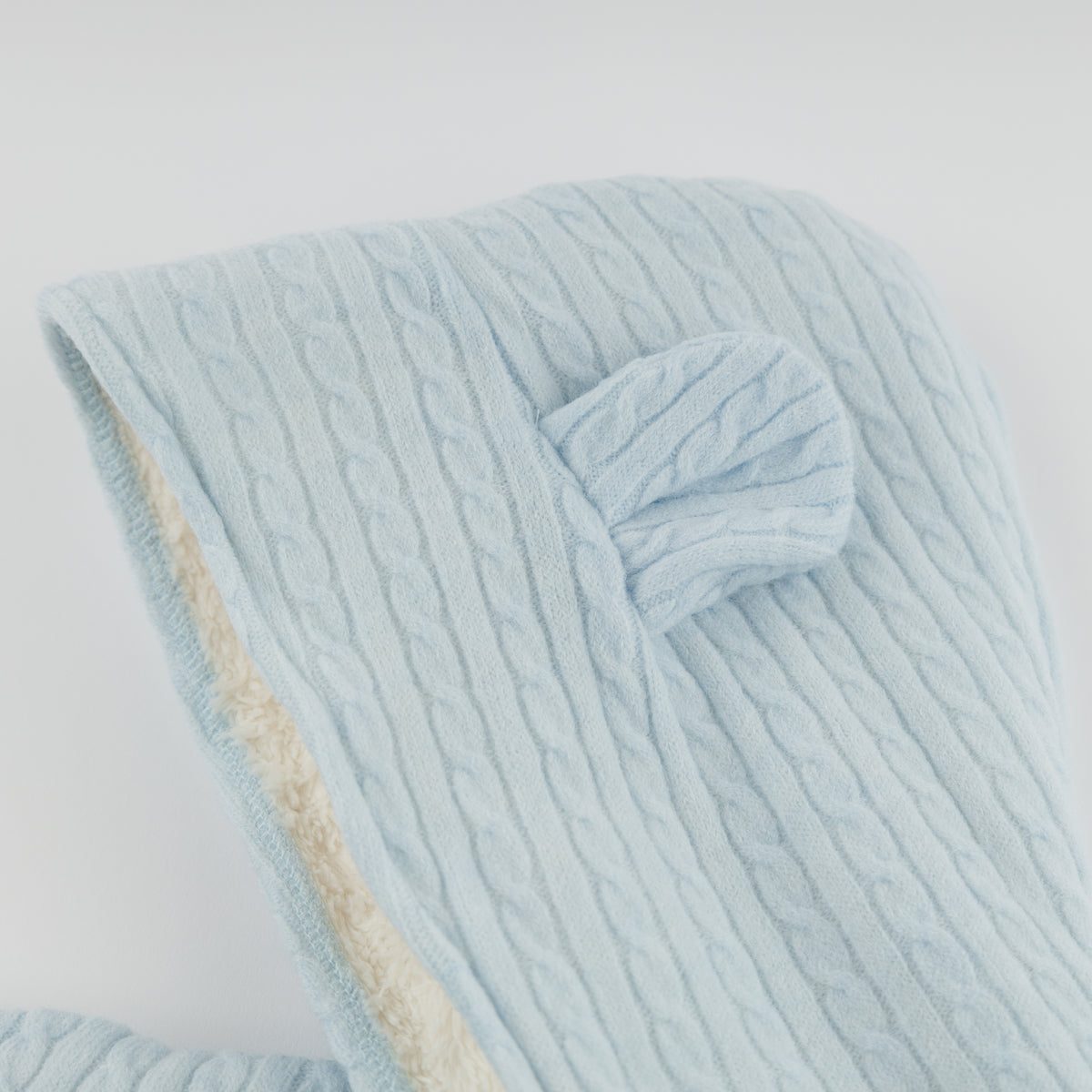 oh baby! Snowdrift Teddy Jacket - Cable Knit - Sky Blue - Hood