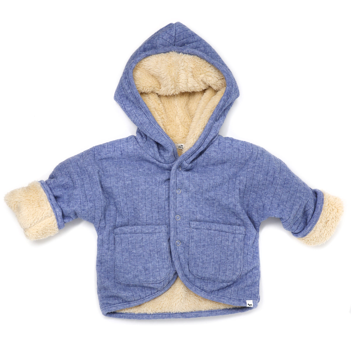 oh baby! Wide Rib Sweater Knit Winter Snowdrift Jacket - Blue Heather (Biscuit Lining)