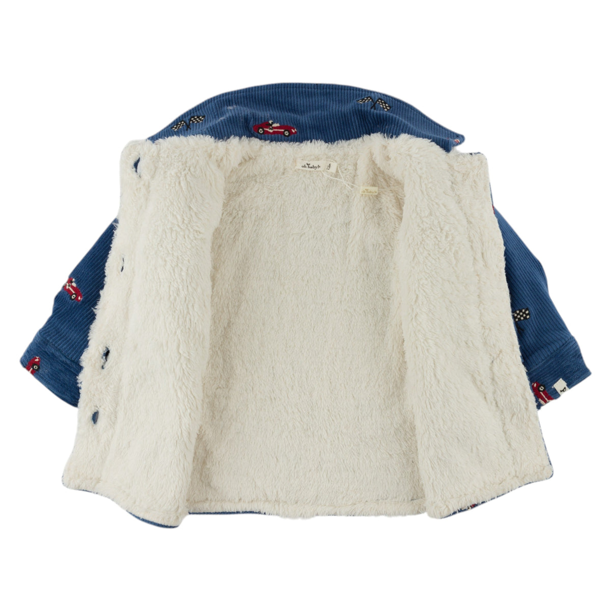 oh baby! Shacket - Embroidered Race Car with Flags - Denim - Open