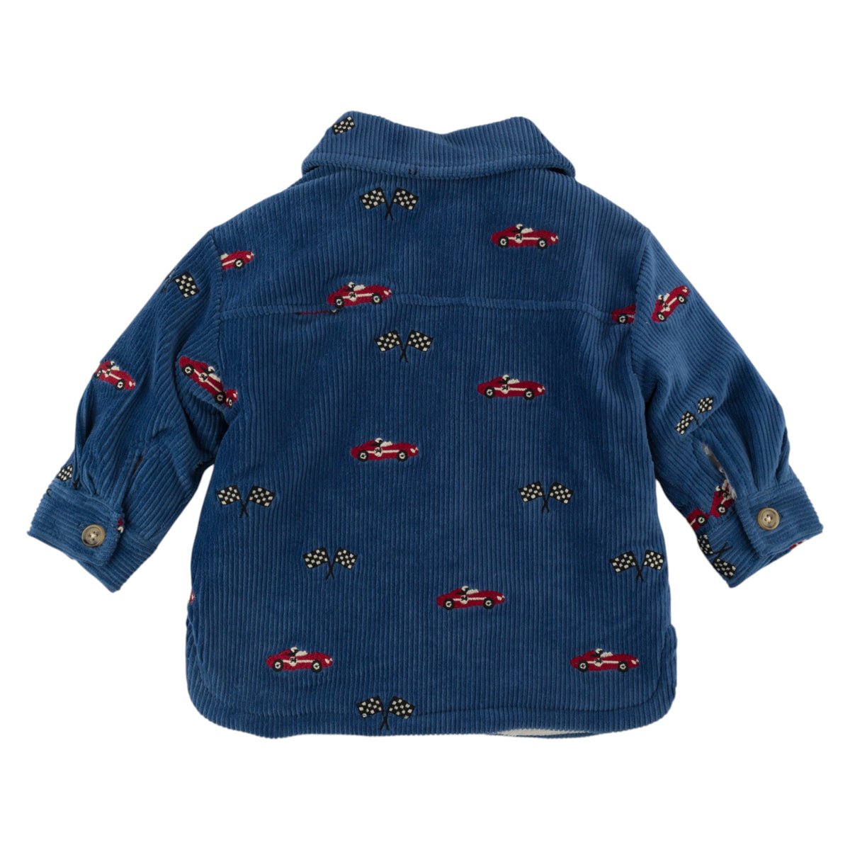 oh baby! Shacket - Embroidered Race Car with Flags - Denim - Back