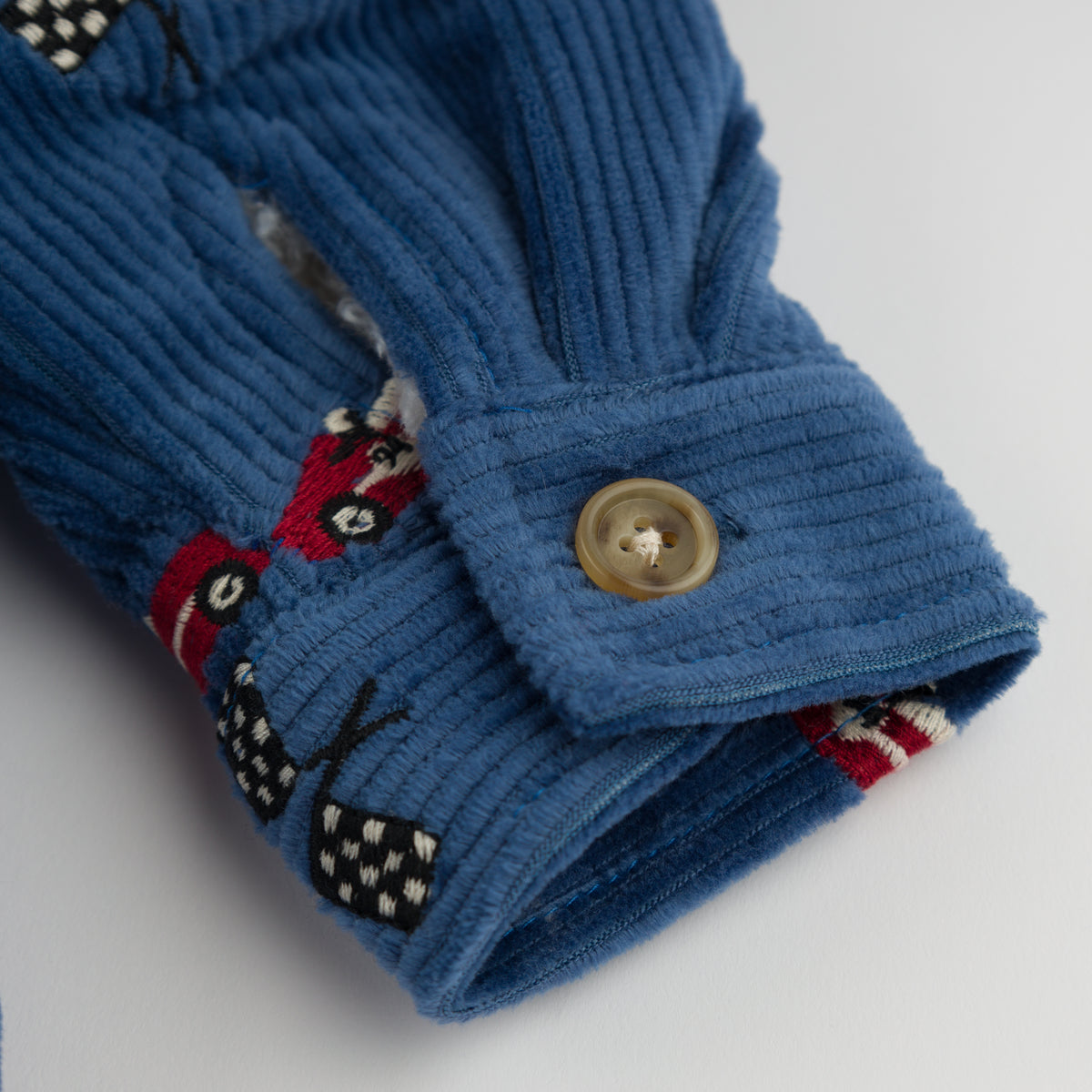 oh baby! Shacket - Embroidered Race Car with Flags - Denim - Button Sleeve