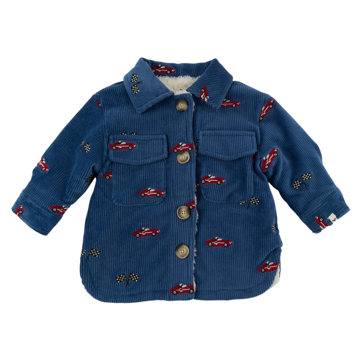 oh baby! Shacket - Embroidered Race Car with Flags - Denim