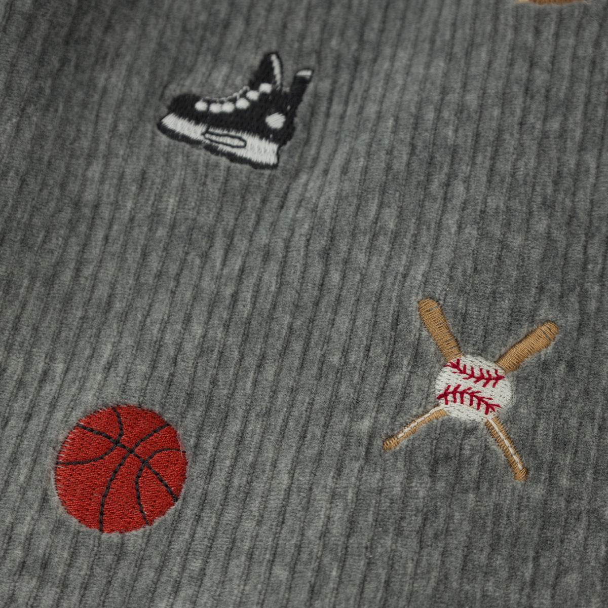 oh baby! Shacket - Embroidered Sports - Heather Gray - Close Up Fabric Embroidery