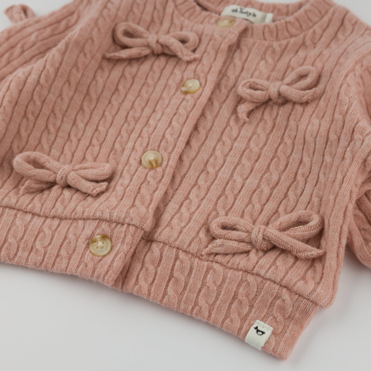 oh baby! Cable Knit Bow Cardigan - Pale Pink  - Close-Up