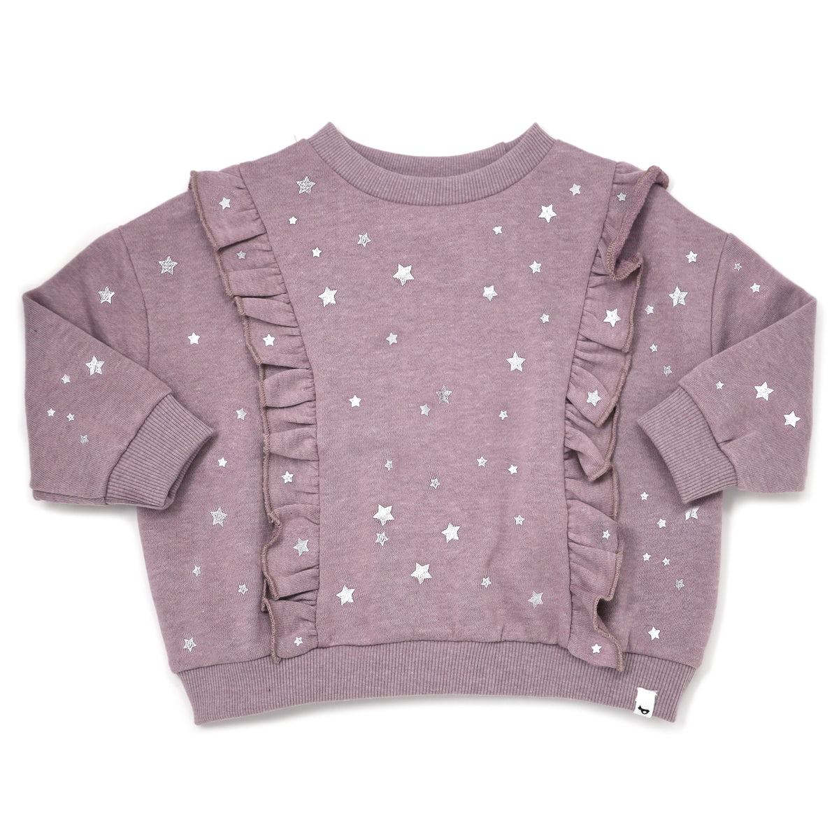 oh baby! Mini Silver Stars Millie Ruffle Boxy Sweatshirt - Lavender