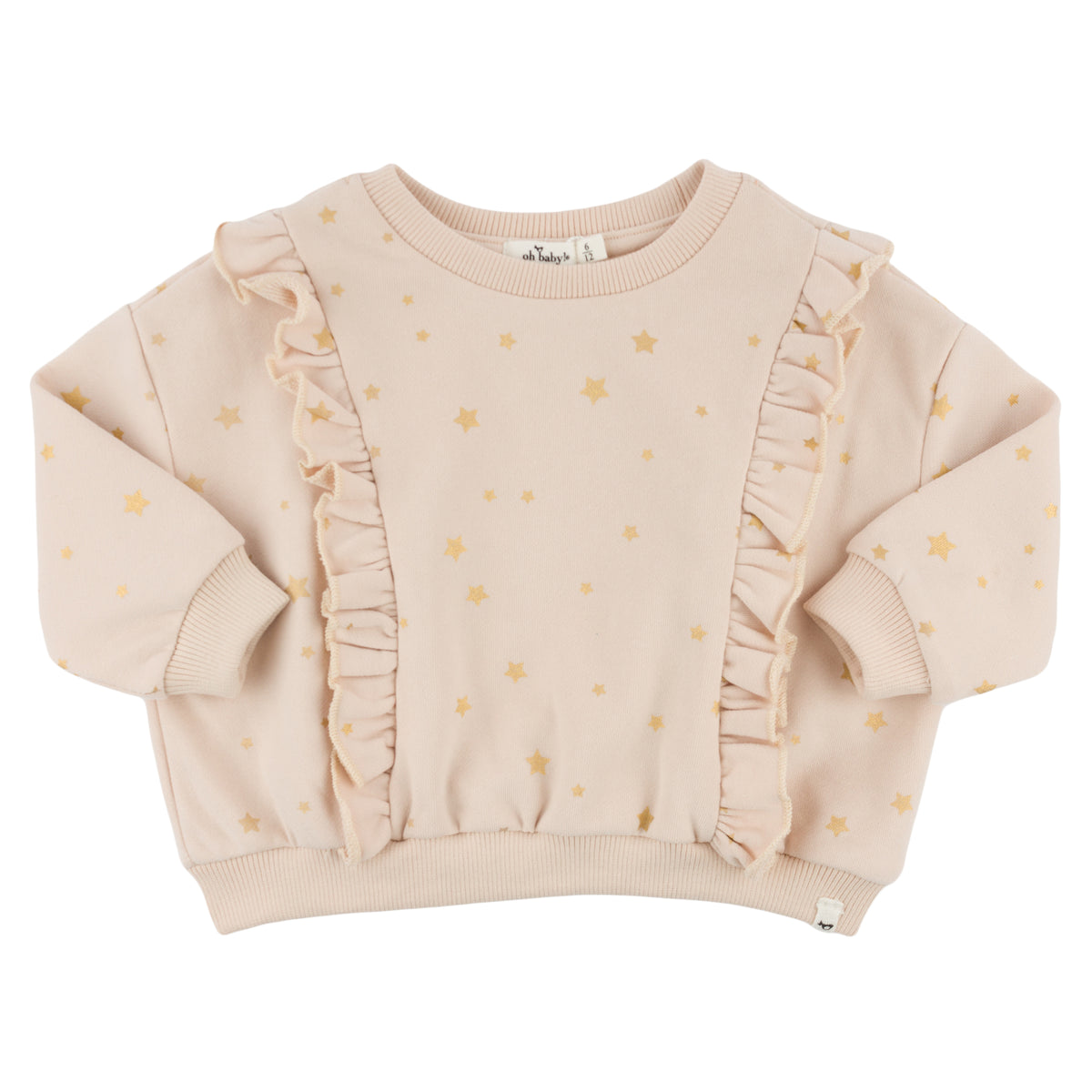 oh baby! Millie Ruffle Boxy - Mini Gold Star Print - Pale Pink