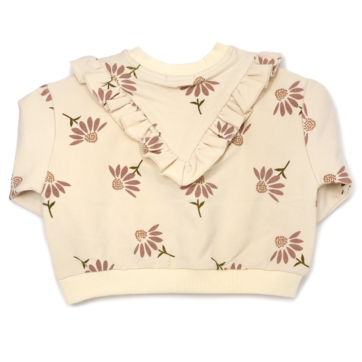 oh baby! V-Ruffle Slouch with Cone Flowers Print - Vanilla