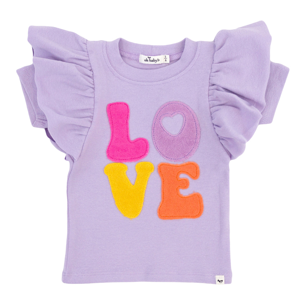 oh baby! Butterfly Short Sleeve Cotton Tee - LOVE applique - Orchid
