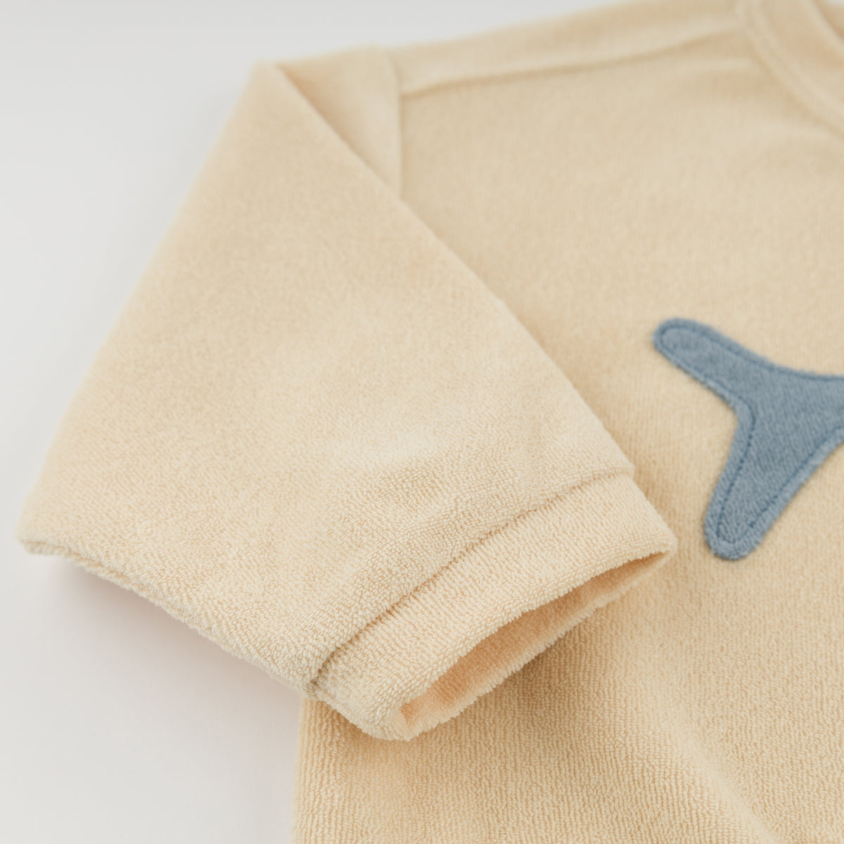 oh baby! Charlie Sweatshirt - Terry Whale Applique - Buff - Sleeve