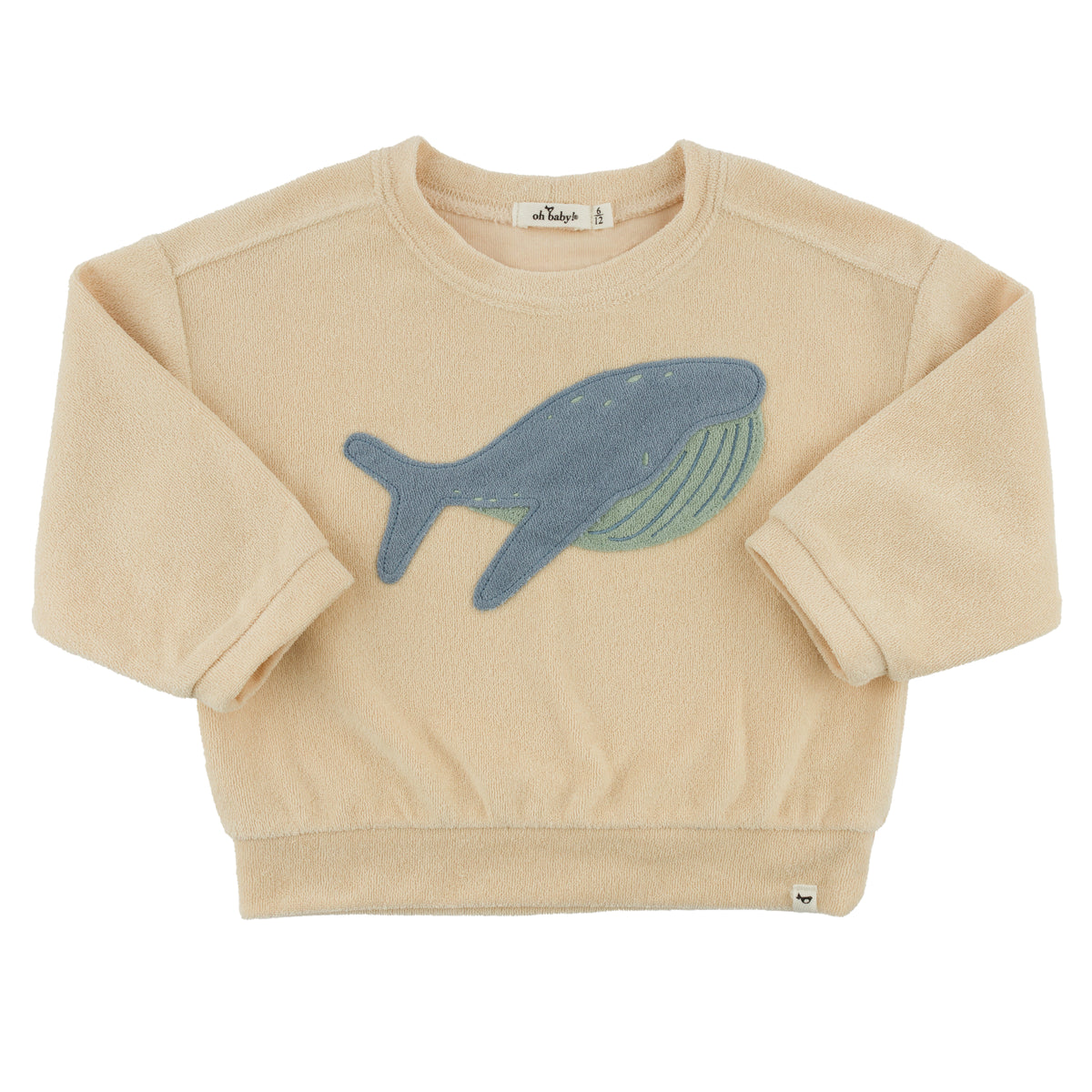 oh baby! Charlie Sweatshirt - Terry Whale Applique - Buff