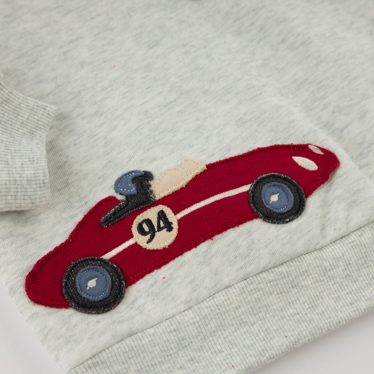 oh baby! Charlie Sweatshirt - Race Car Applique - Heather Gray - Applique