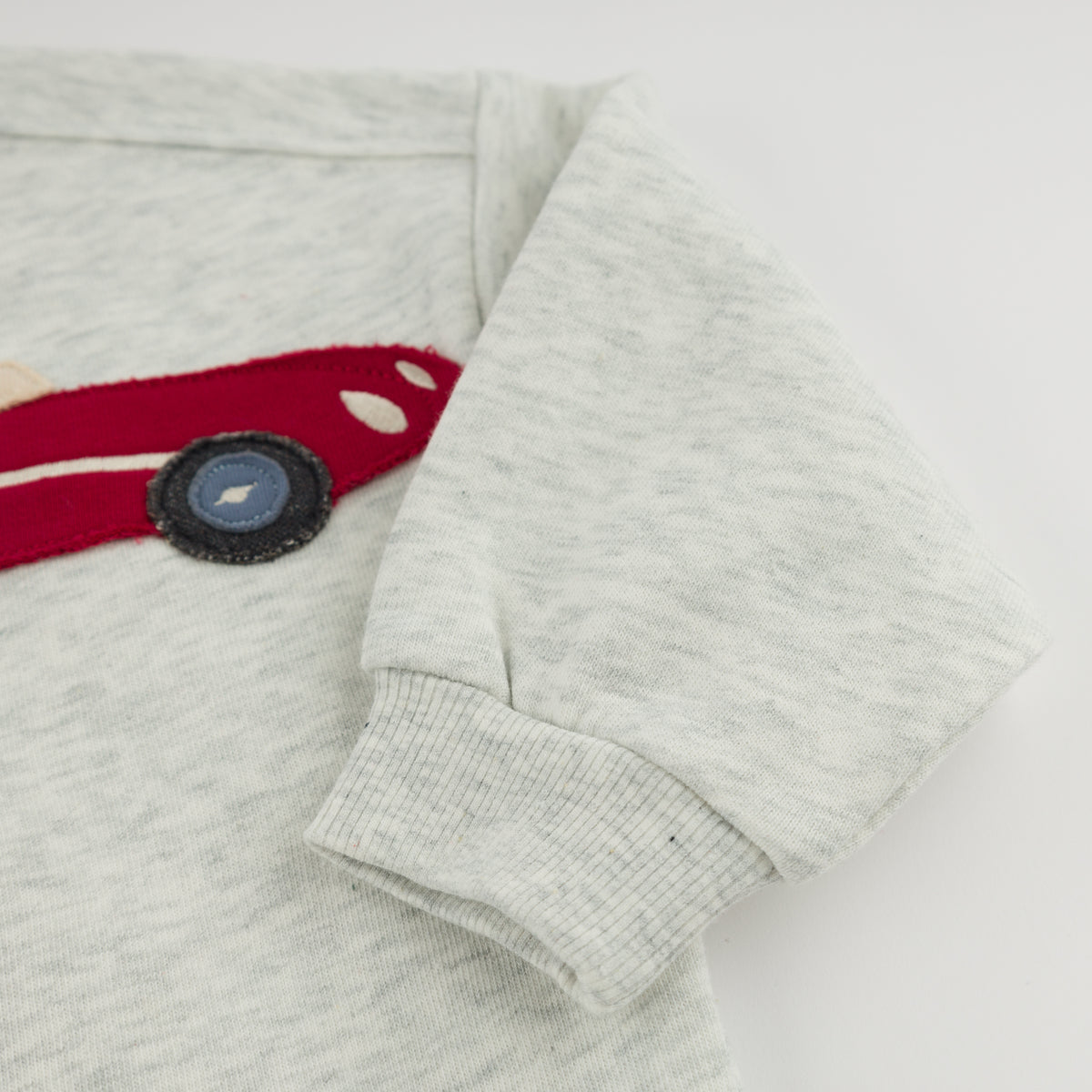 oh baby! Charlie Sweatshirt - Race Car Applique - Heather Gray - Sleeve
