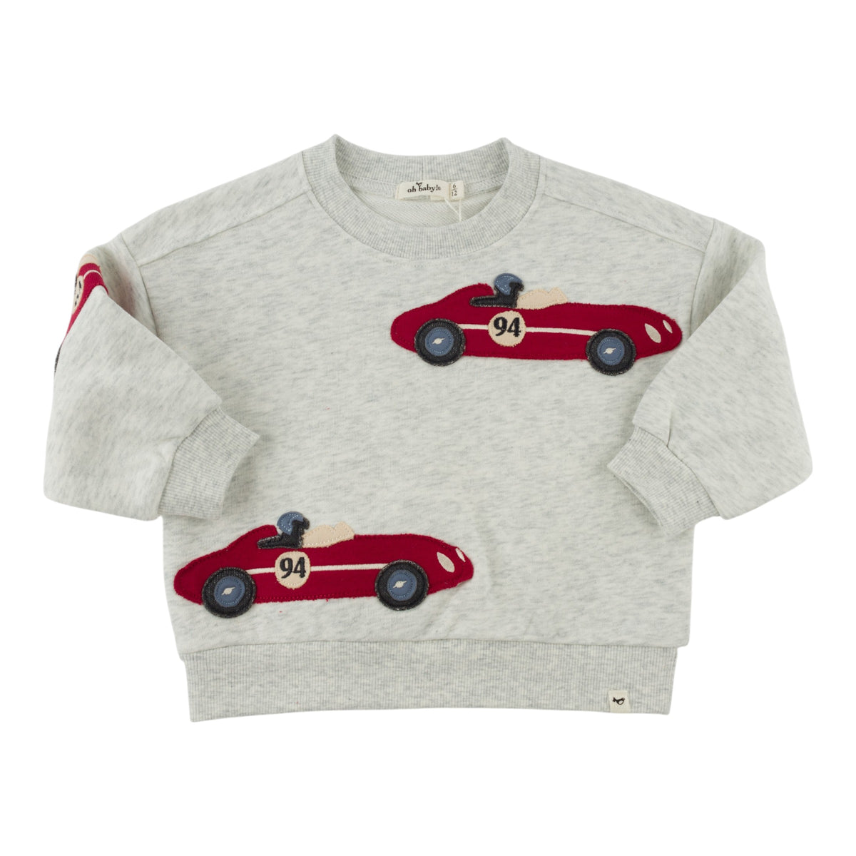 oh baby! Charlie Sweatshirt - Race Car Applique - Heather Gray