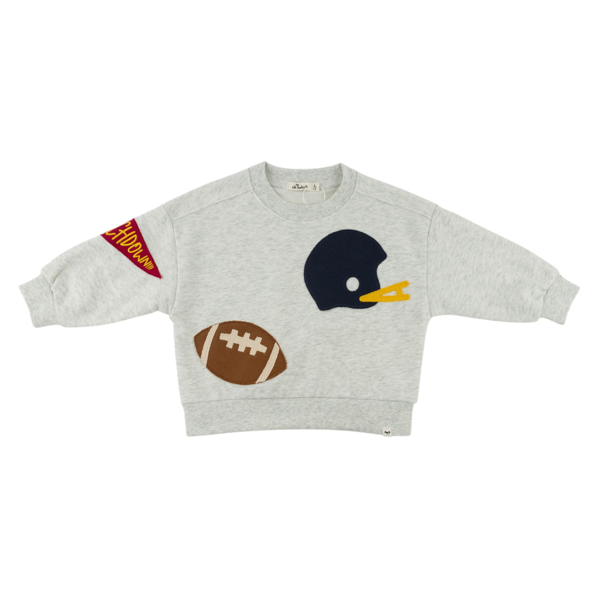 oh baby! Charlie Sweatshirt - Sports Applique - Heather Gray - Flat Lay