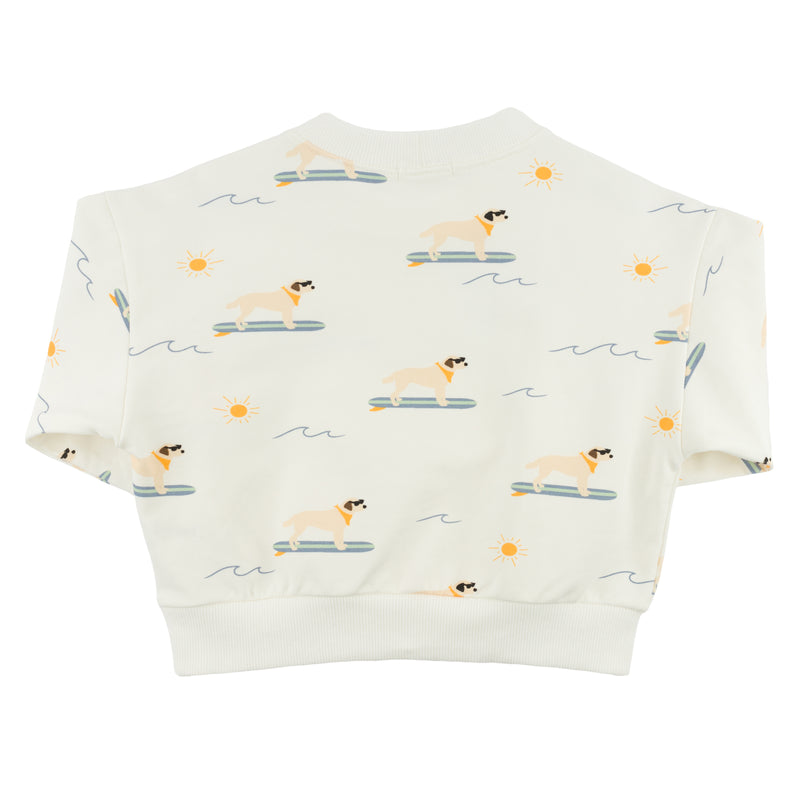 oh baby! Charlie Sweatshirt - Surfing Dog Print - Oyster - Back