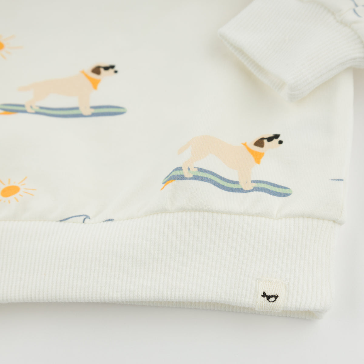 oh baby! Charlie Sweatshirt - Surfing Dog Print - Oyster - Bottom Close
