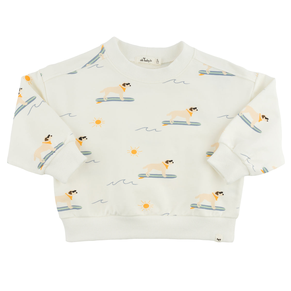 oh baby! Charlie Sweatshirt - Surfing Dog Print - Oyster