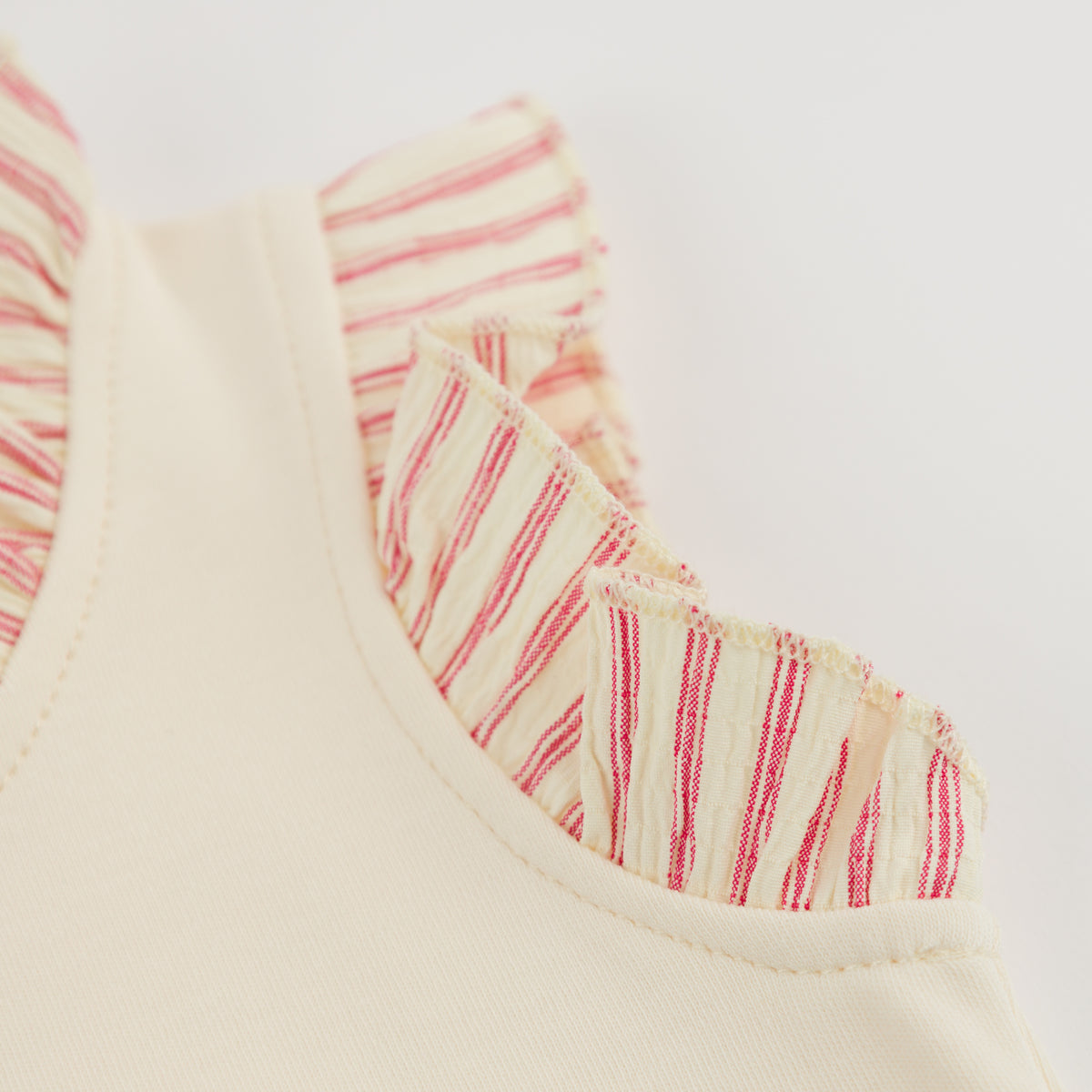 oh baby! Rebekah Tank - "Ma Cherie" Embroidery with Cherries Print Applique - Milk - Sleeve