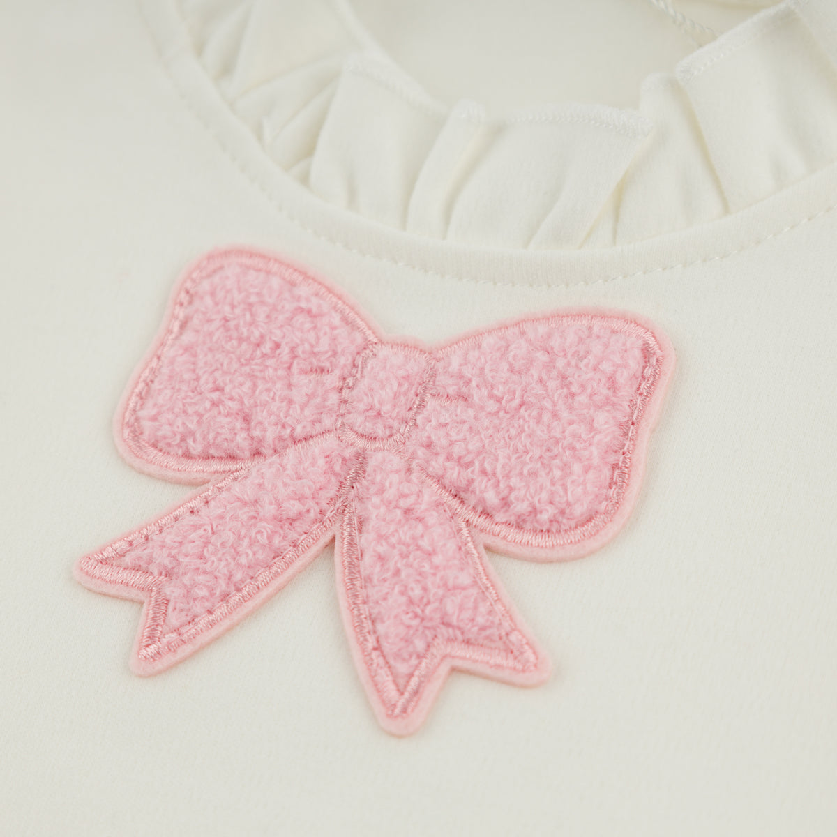 oh baby! Rebekah Tank - Chenille Pink Bow Patch - Cream - Close Up
