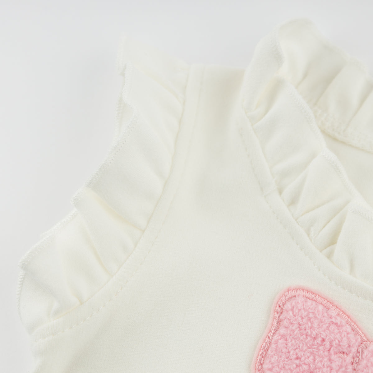 oh baby! Rebekah Tank - Chenille Pink Bow Patch - Cream - Sleeve