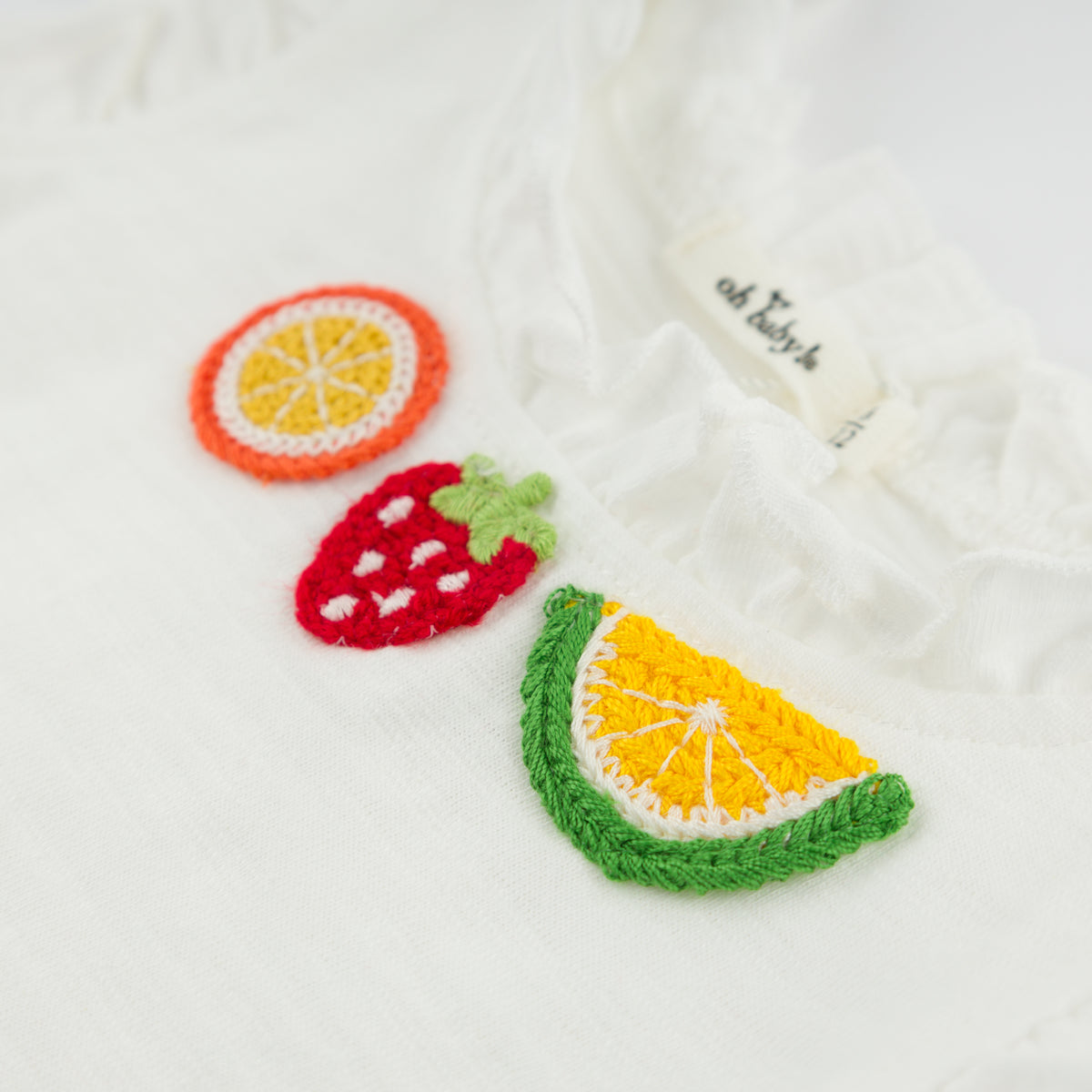 oh baby! Rebekah Tank - Mixed Fruit Crochet Appliques - Oyster