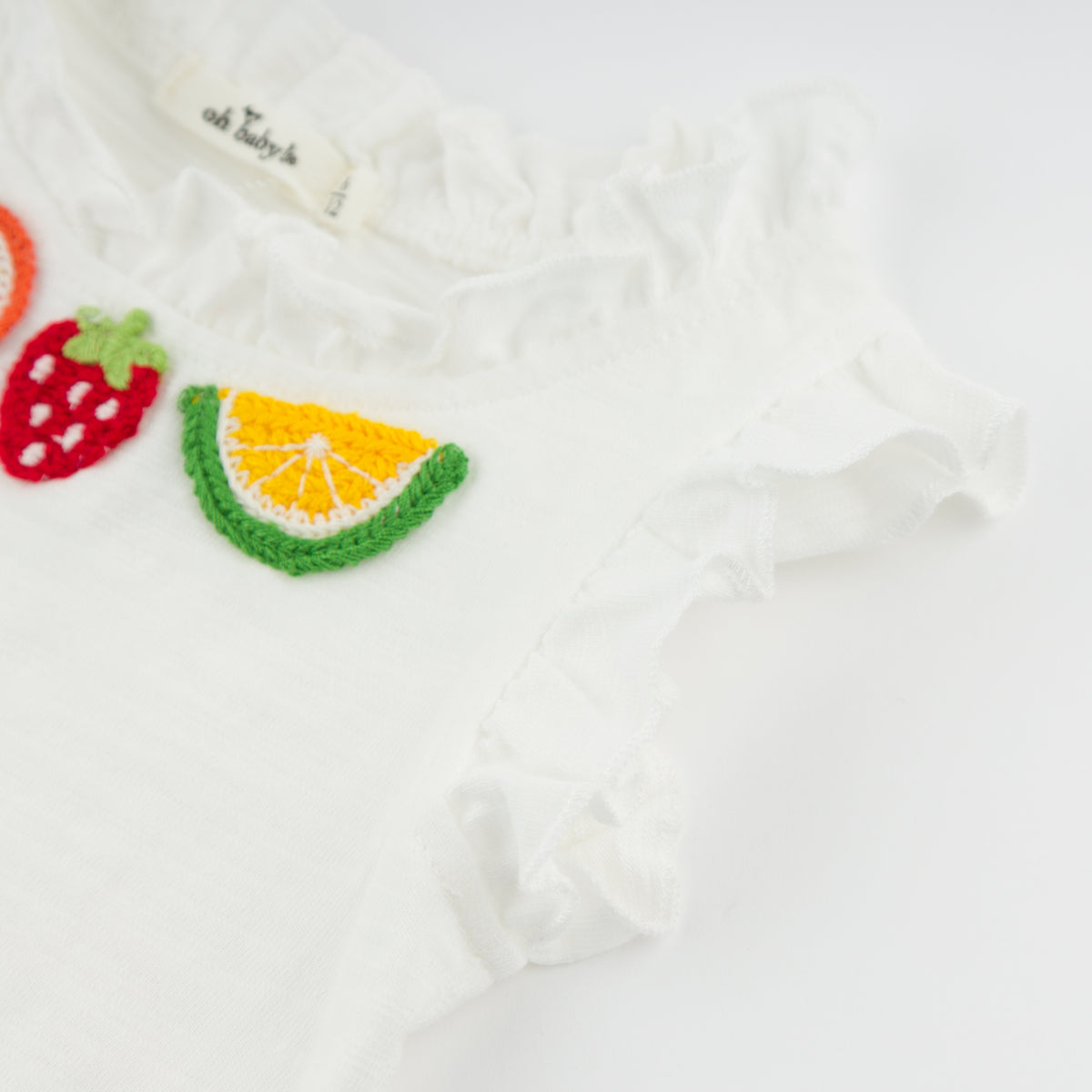 oh baby! Rebekah Tank - Mixed Fruit Crochet Appliques - Oyster