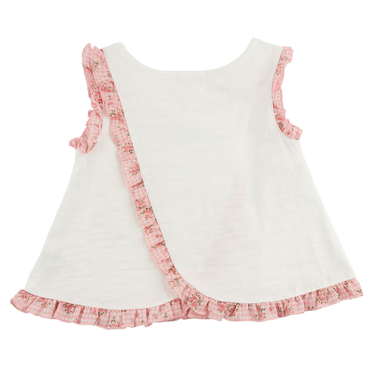 oh baby! Gracie Split Back Ruffle Tank - Dahlia Pink Floral Trim - Oyster - Back